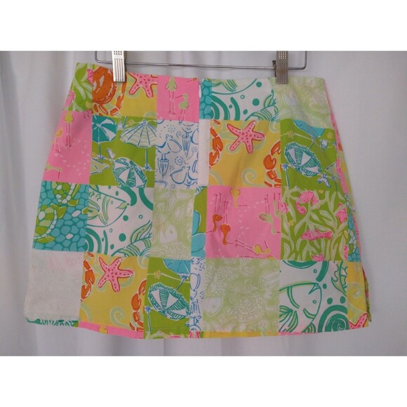 Vintage 1990s Lilly Pulitzer Skort Size 4 tropical Pink green blue Patchwork sea - Picture 1 of 12